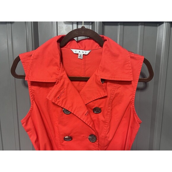 CABI Womens Red Trench Coat Sz 2 Convertible Jacket Vest Zip Off Career Office - Picture 8 of 16